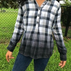 Black and White Ombré Plaid Button Up